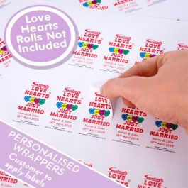 27 Personalised White Stickers for Mini Love Heart Sweets Your Own Photo 
