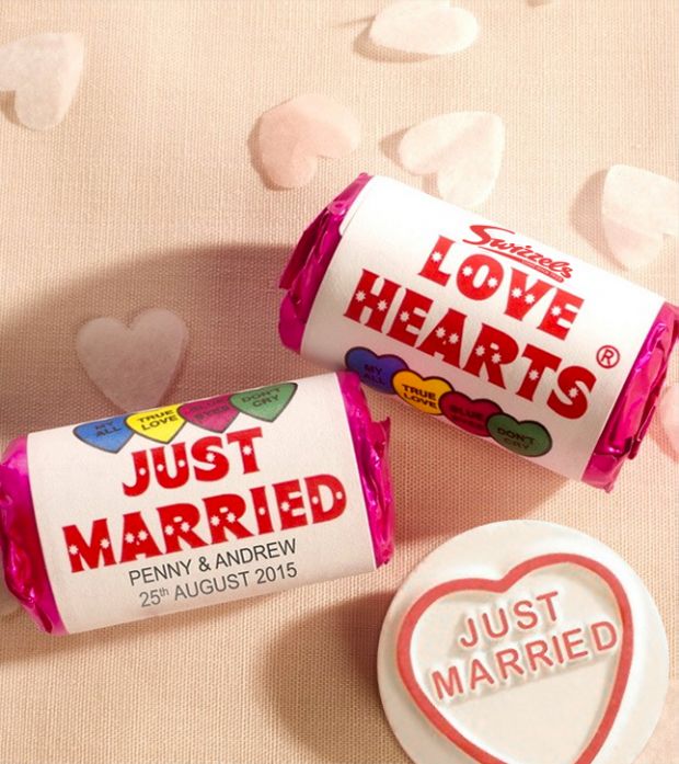 Just Married 100 x Personalised Mini Love Hearts Wedding Favours Sweets 