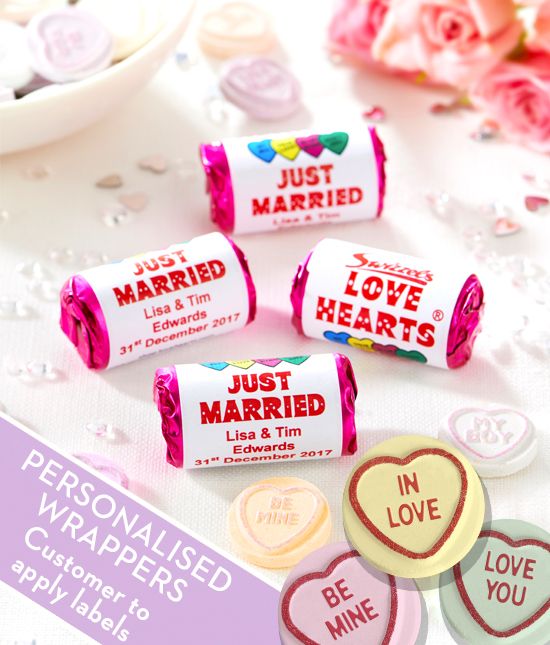 PERSONALISED LOVE DOUBLE HEARTS SWEETS WEDDING FAVOURS 20-300 any colours 