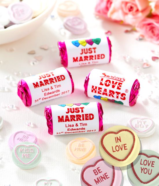 Personalised love heart sweets swizzles sweet cart /favors /wedding/birthdays