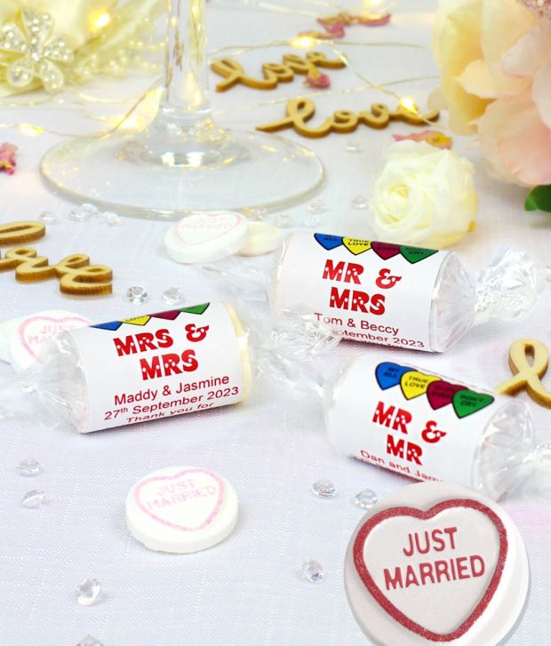 x100 Wedding Favours Personalised Mini Love Hearts Sweets Just Married Gift #2 